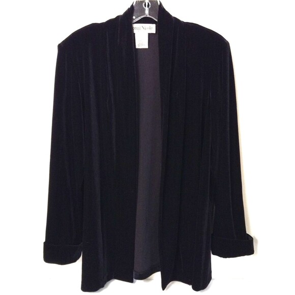 Vtg Velvet Cardigan Blazer Jacket Wn M Black Velvet Open Front Goth 90s Y2K - Picture 1 of 9